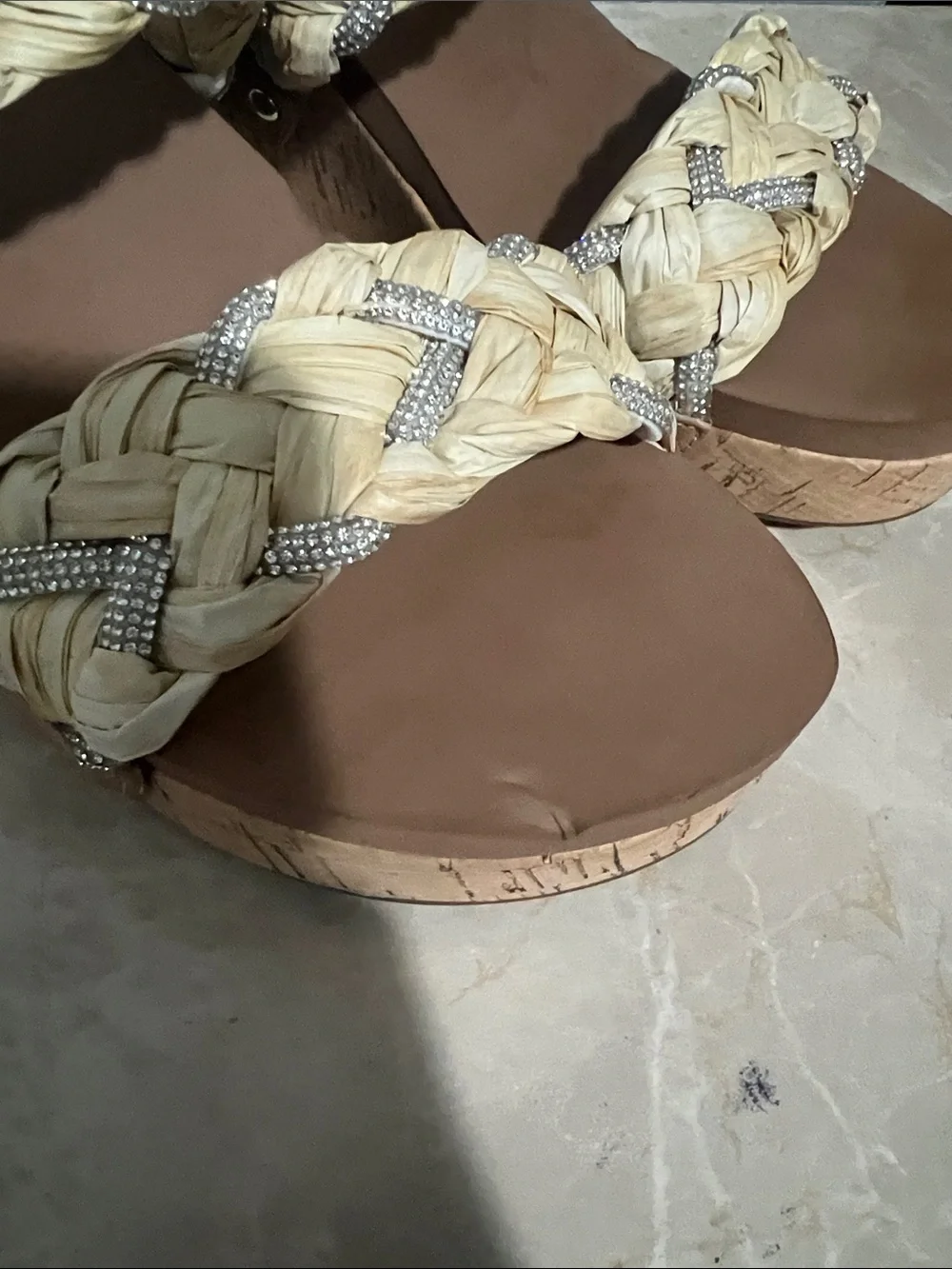 Corkys Woven Rhinestone Wedge Sandals Cork Platform Women’s Size 10